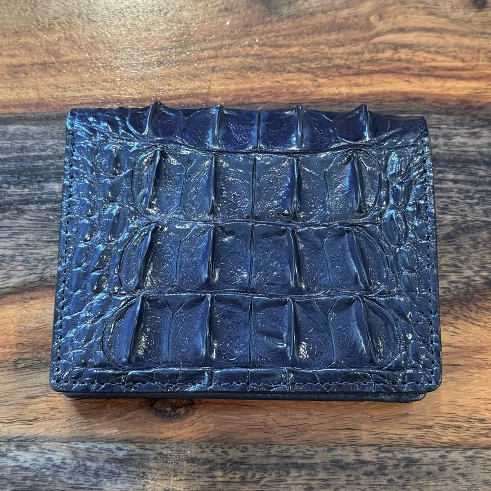 Genuine Croc Leather Wallet Dark Cobalt Color